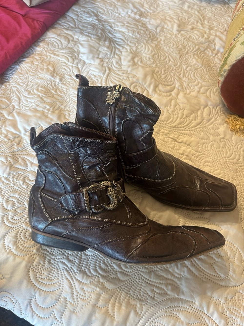 Mark Nason Brown Leather Ankle Boots with Dragon Buckle size 10